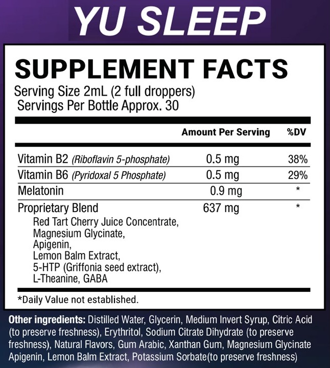 Yu Sleep Supplement fact
